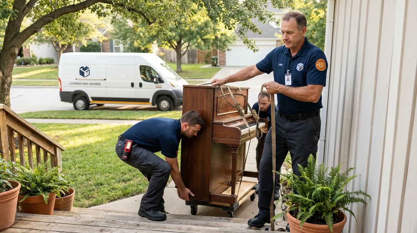 Licensed piano movers securing grand piano in Wynantskill, NY